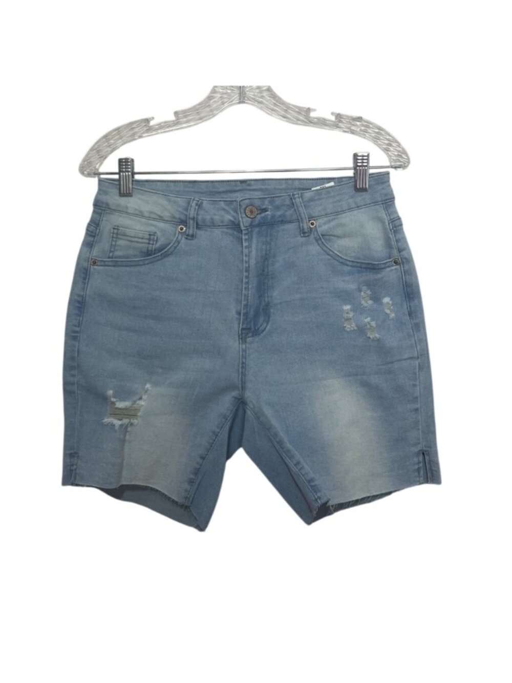 Distressed Denim Shorts Medium Blue Light Wash Casual Summer